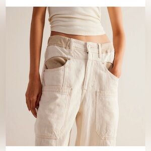 Free People New School Relaxed Jeans We The Free Cargo Pockets Pep Rally Ivory M